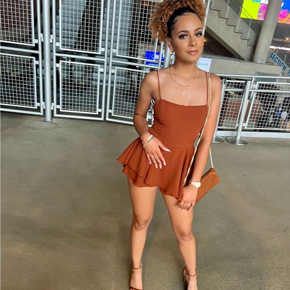 RUST RUFFLE ROMPER - Picture 2 of 5